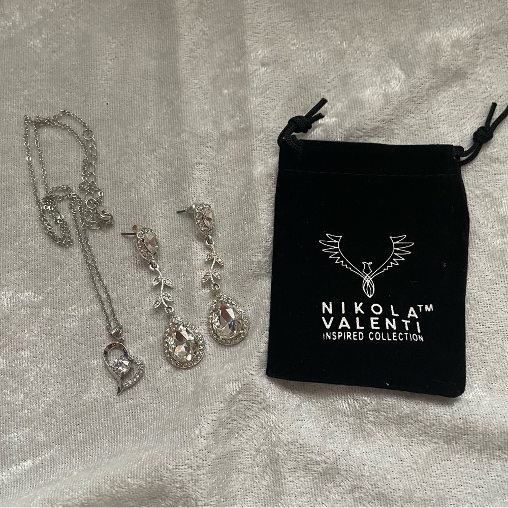 Nikola Valenti Wedding Teardrop Earrings and Matching Necklace